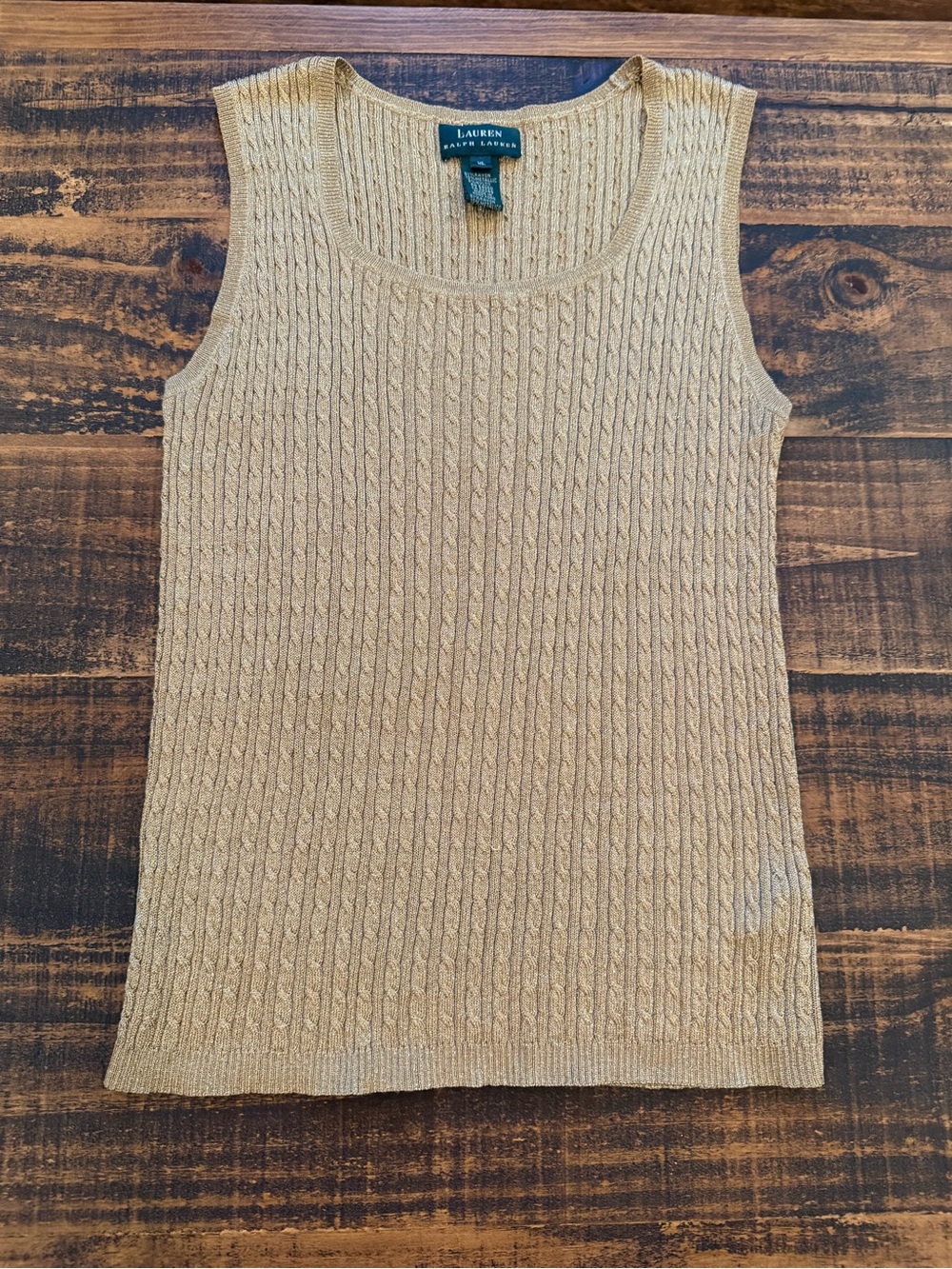 Ralph Lauren Cable Knit Tank Top in Gold with gold metallic thread